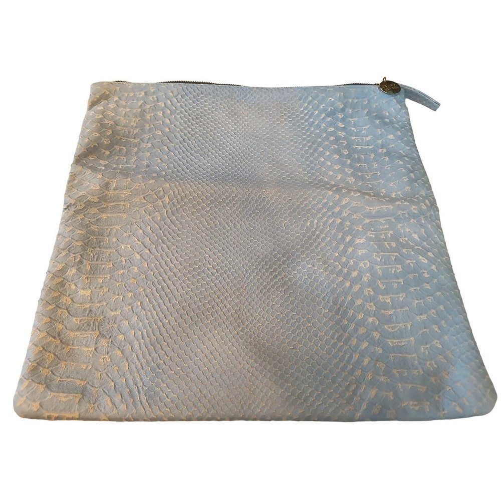 Clare‎ Vivier  Clare V Snake Embossed Fold Over Clutch Light Grey and Blue